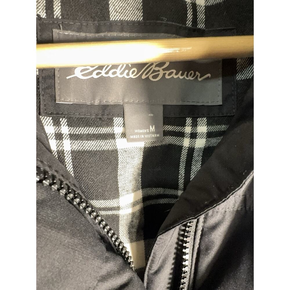 Eddie Bauer Down Puffer Vest Women’s Medium Black Faux Fur Hood Plaid Lined - Picture 4 of 10